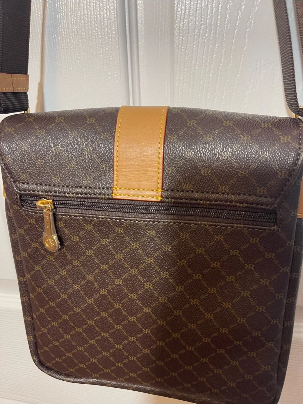 Rioni Dark Brown Messenger Bag with Tan Accent